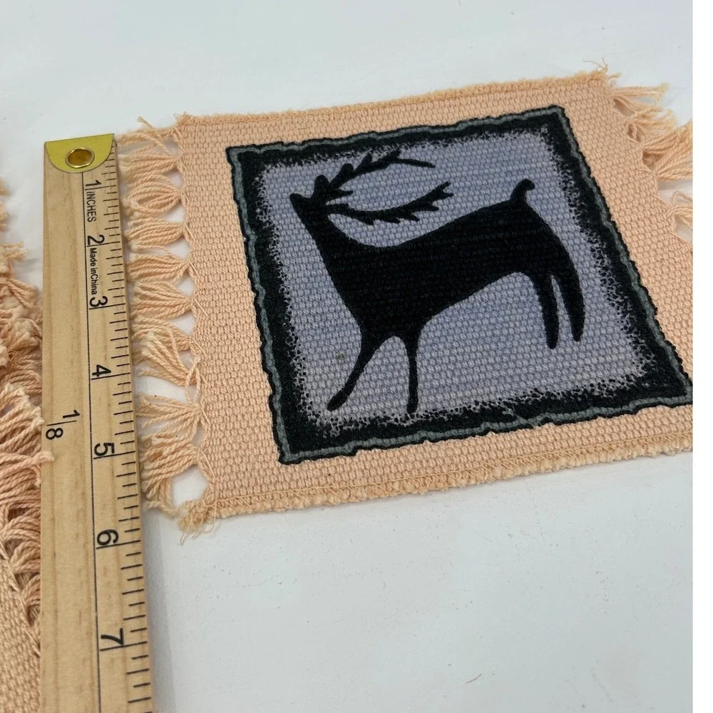Set of 6 El Paso Saddleblanket Co. Deer Cotton Fringe Coasters / Mug Rugs